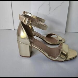 Windsor Gold Ankle Strap Heel Sandals Block Heel Women's